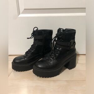 Women's Black Chunky Heel Boots